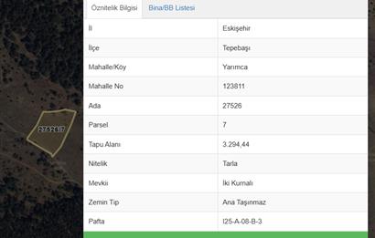 CENTURY 21 VİZYON'DAN ESKİŞEHİR YARIMCA MAHALLESİNDE  SATILIK TARLA