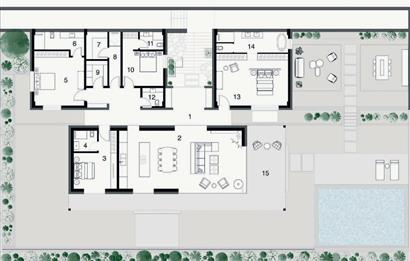 Projeden Deniz ve Mistik Doğa Manzaralı Lüks Mimari Müstakil Havuzlu 4+1 Villalar