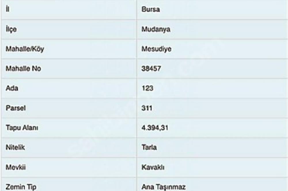 C21 Cius; Mudanya Mesudiye Ayazma'da 312 m2 Satılık Arazi
