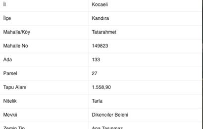 KOCAELİ KANDIRADA SATILIK TARLA