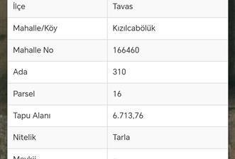 Tavas Kızılcabölük’te Satılık Tarla 