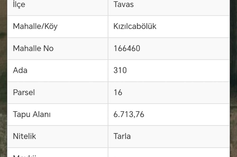 Tavas Kızılcabölük’te Satılık Tarla 