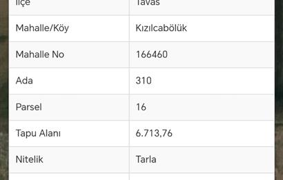 Tavas Kızılcabölük’te Satılık Tarla 