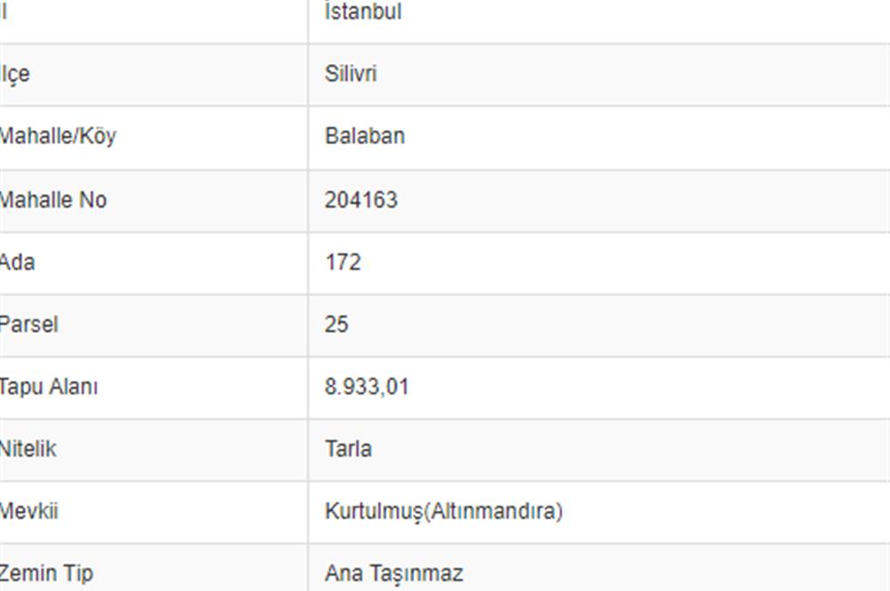 Silivri Çanta Balaban Satılık 545 m2 Arsa