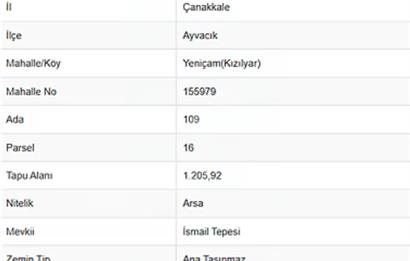 ÇANAKKALE, AYVACIK, YENİÇAM, KÖY İMARLI TARLA, SATILIK