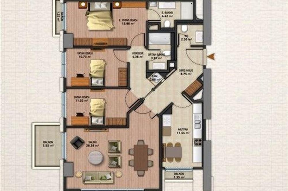 Maslak Eclipse 3+1 Eşyalı kiralık Forest view Furnished