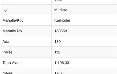 KÜRKÇÜLER MAH. İMAR UYGULAMA PLANI İÇERİSİNDE  1.106 M2 SATILIK TARLA 