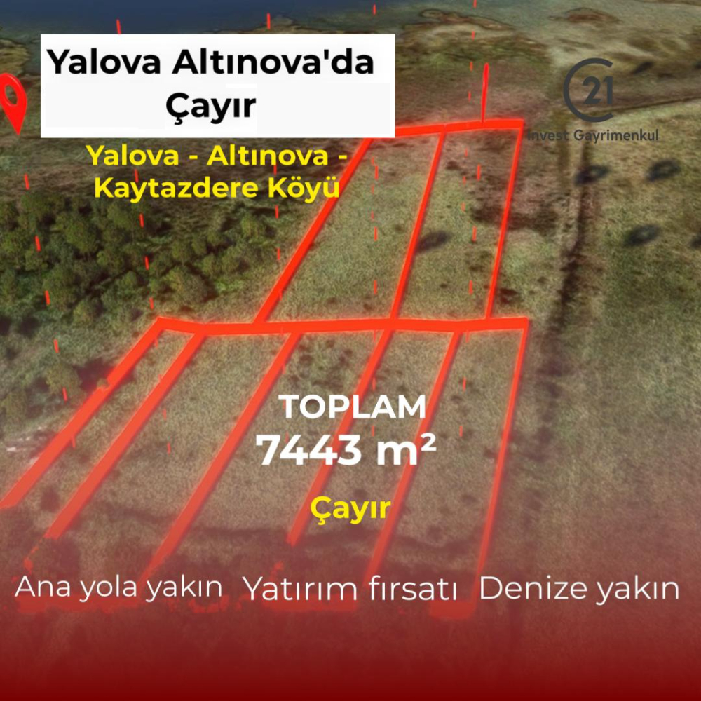 Yalova Altınova Kaytazderede 7.443 m² Çayır Nitelikli 7 Parsel 