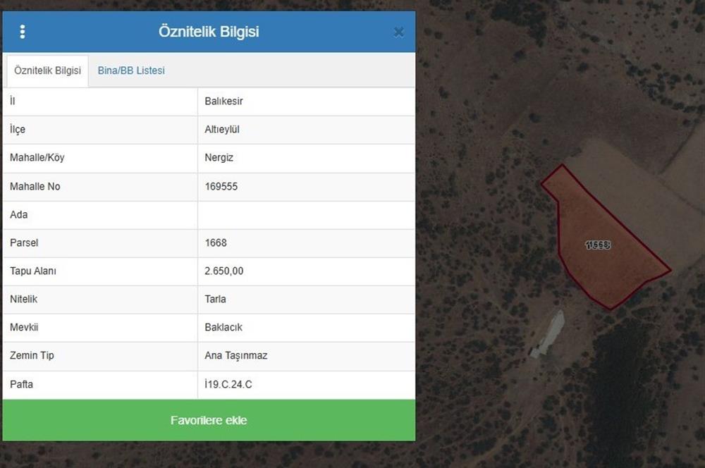 Century21 Bal'dan Altıeylül Nergiz Mahallesinde Satılık Tarla