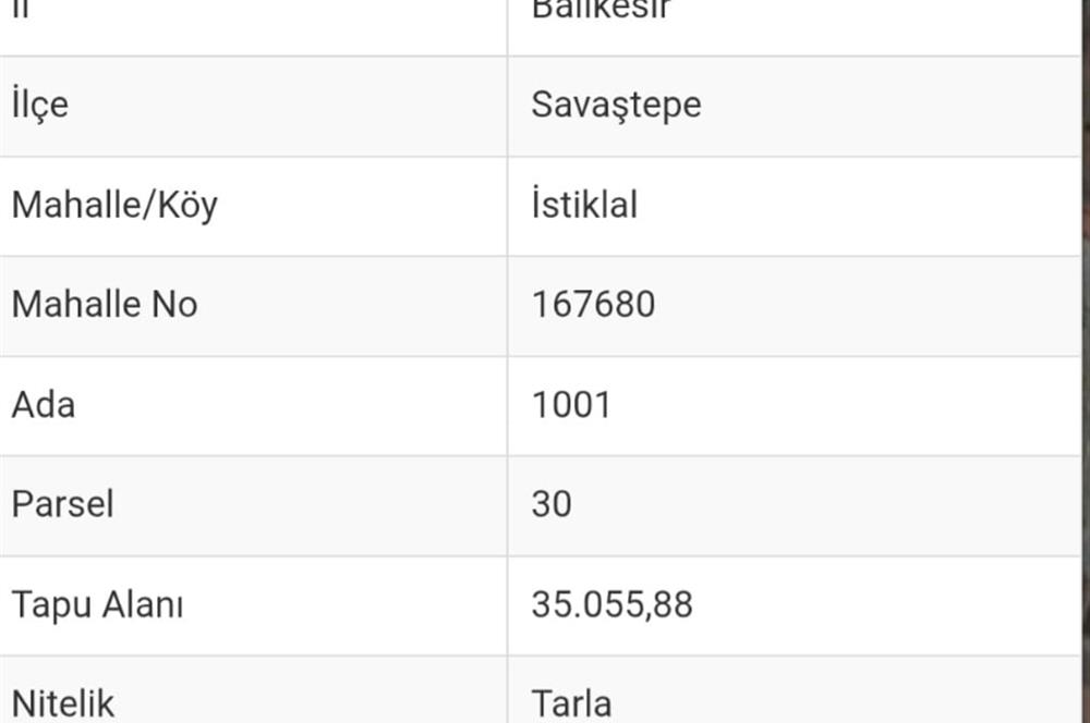 SAVAŞTEPE İSTİKLAL'DE SATILIK TARLA 
