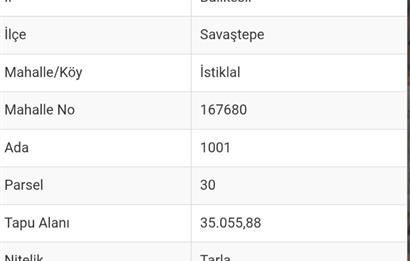 SAVAŞTEPE İSTİKLAL'DE SATILIK TARLA 