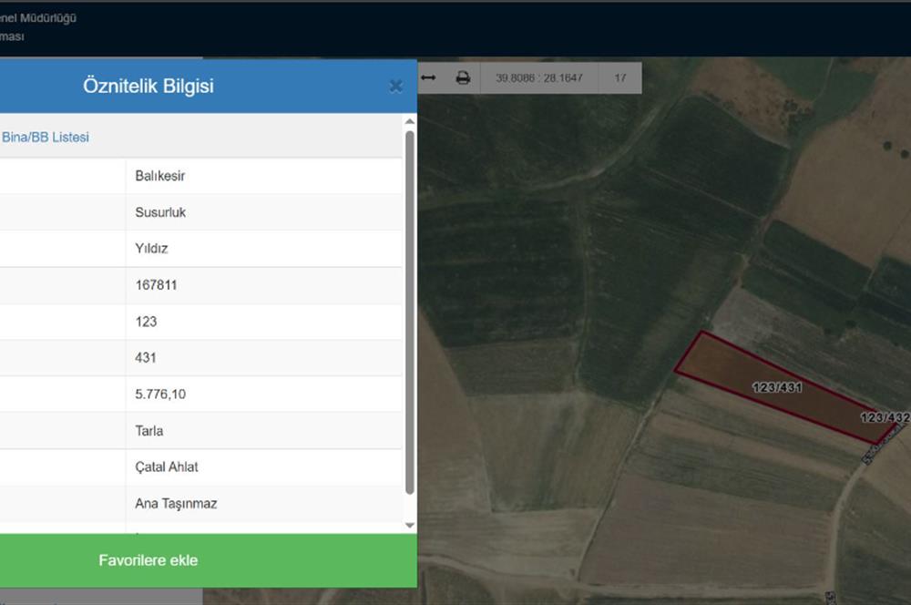 CENTRUY 21 BAL'DAN  SUSURLUK YILDIZ MAHALLESİ SATILIK TARLA