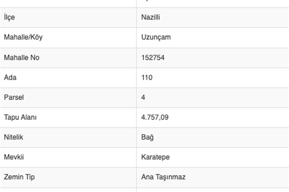 Aydın Nazilli 4757 m2 Satılık Bağ Nitekli Arazi