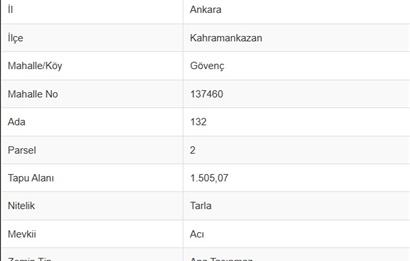 Kahramankazan Güvenç'te Müstakil Tapulu Tarla