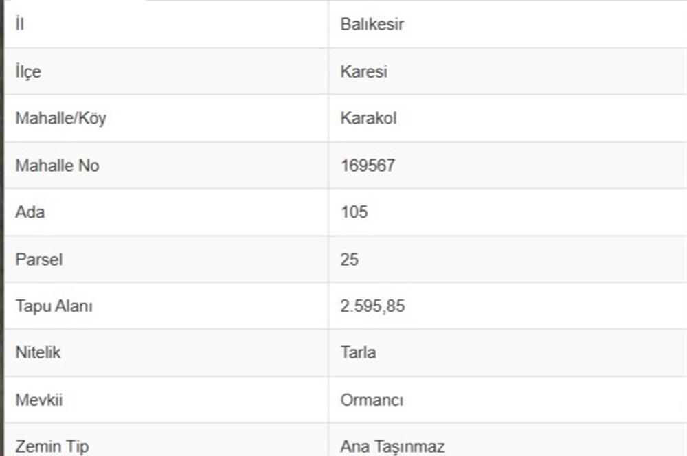 C21 BAL'DAN KARAKOL MAH.DE 2595 M2 SATILIK TARLA