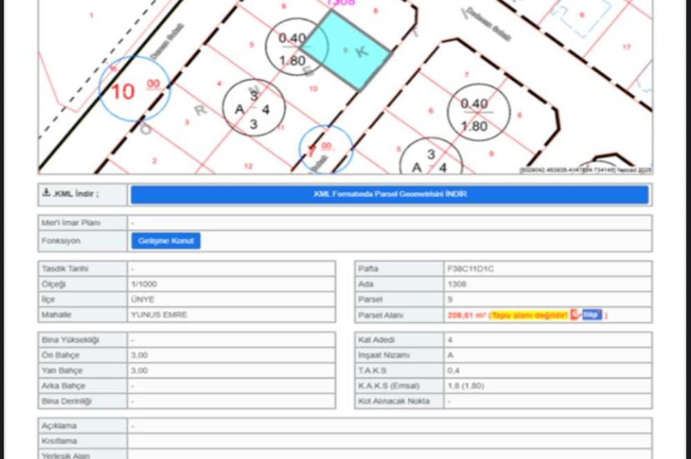 CENTURY 21'DEN ÜNYE YUNUS EMRE MAH İMARLI ARSA
