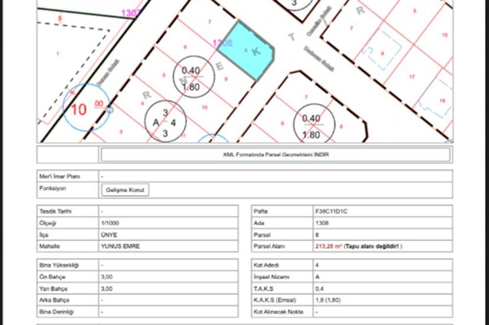 CENTURY 21'DEN ÜNYE YUNUS EMRE MAH İMARLI ARSA