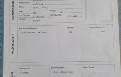 KOCAELİ KANDIRA YAĞCILAR MAH. KURTLU KUYU MEVKİİ SATILIK ARSA