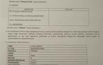 Century21 Bal'dan Toygar Mahallesinde Park Manzaralı Arakat Satılık 2+1 Daire
