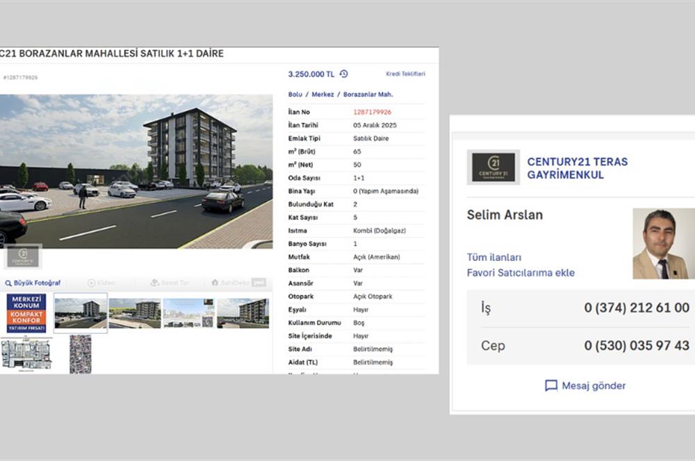 C21 BORAZANLAR MAHALLESİ SATILIK 1+1 DAİRE