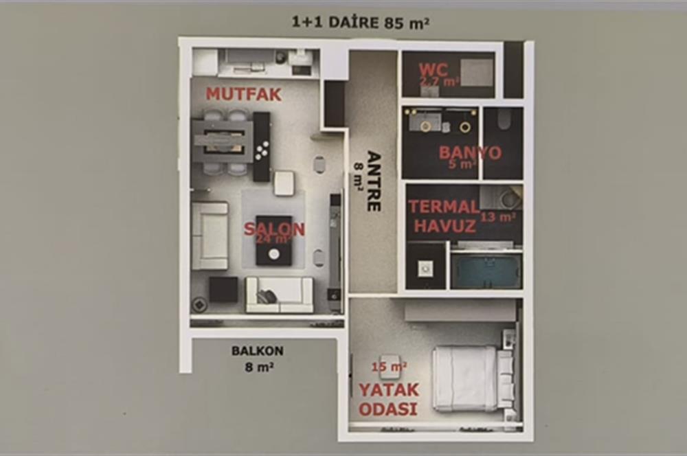 C21 ANKARA BEYPAZARI AKROPOL TERMAL KASABA SATILIK 1+1 DEVREMÜLK