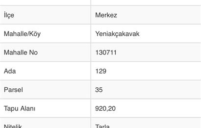 Yeniakçakavak satılık tarla