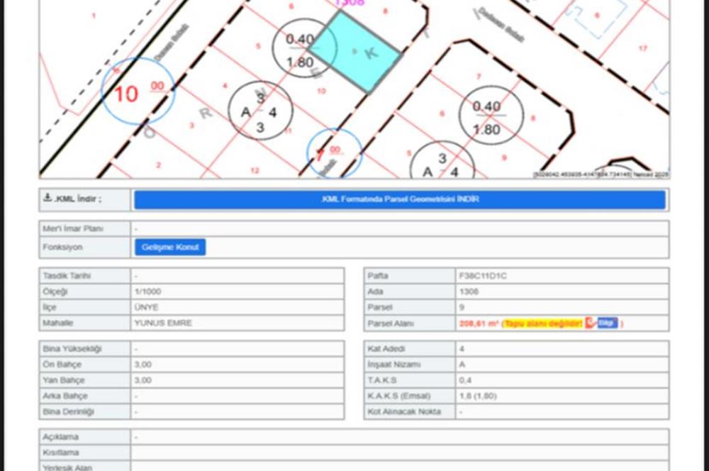 CENTURY 21'DEN ÜNYE YUNUS EMRE MAH İMARLI ARSA