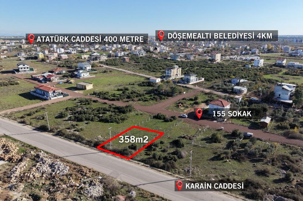 DÖŞEMEALTI YENİKÖY 358m2 TİCARİ+KONUT İMARLI SATILIK ARSA