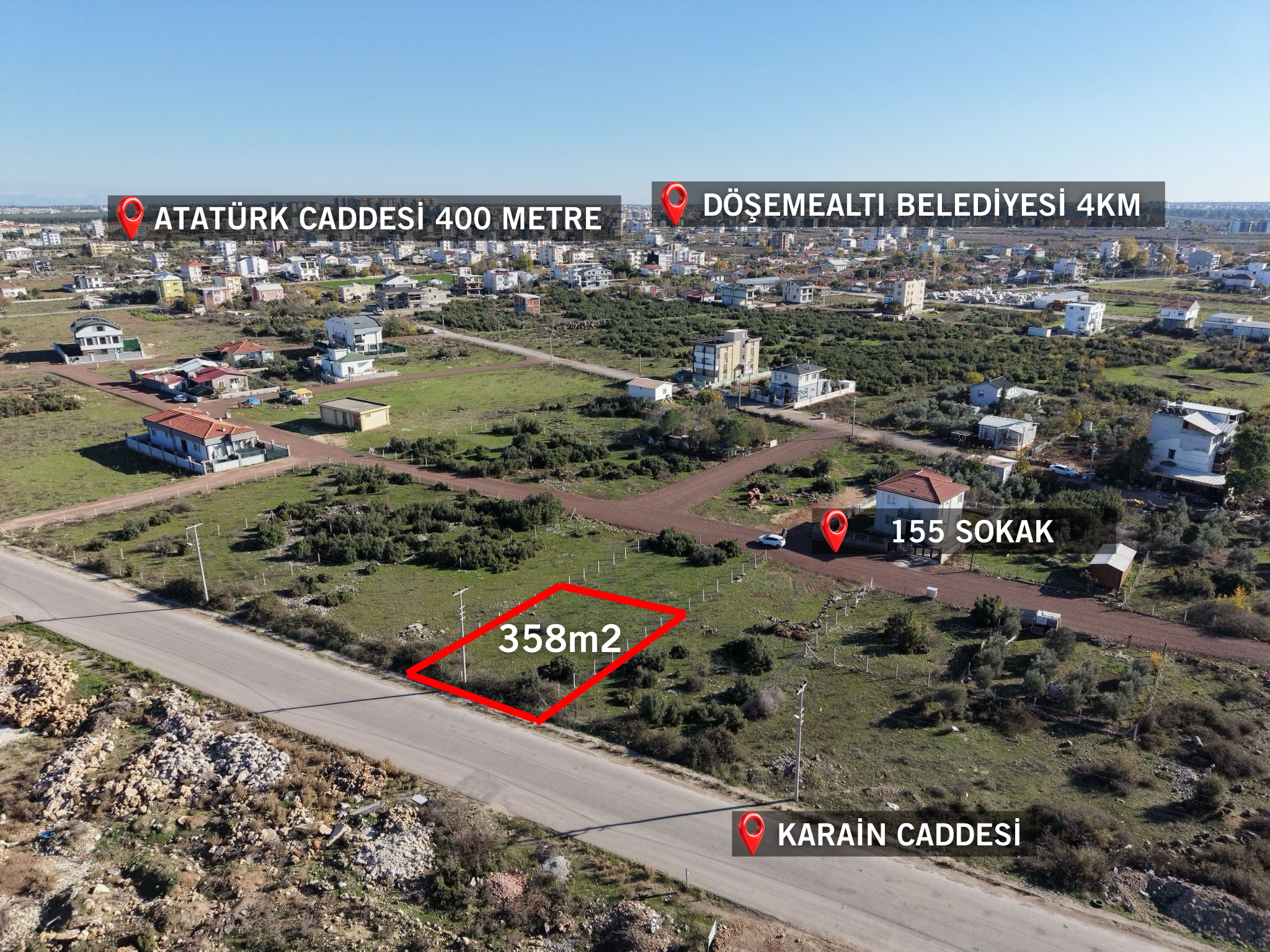 DÖŞEMEALTI YENİKÖY 358m2 TİCARİ+KONUT İMARLI SATILIK ARSA