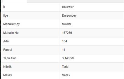 BALIKESİR DURSUNBEY SÜLELER SATILIK TARLA
