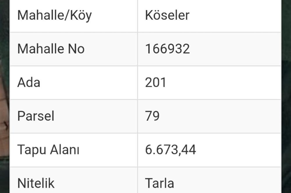 C.21 LOCA ALTIEYLÜL KÖSELER MAH.SATILIK 6673 M2 YATIRIMLIK TARLA