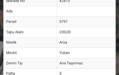 AYDIN İNCİRLİOVA MERKEZ'DE 5 KAT İMARLI 230 M2 ARSA