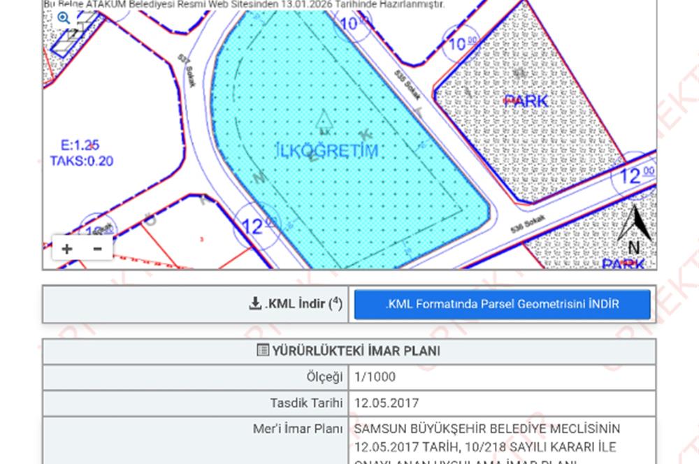 Samsun Atakum , yatirim firsatı  ilkögretim imarlı satılık arsa