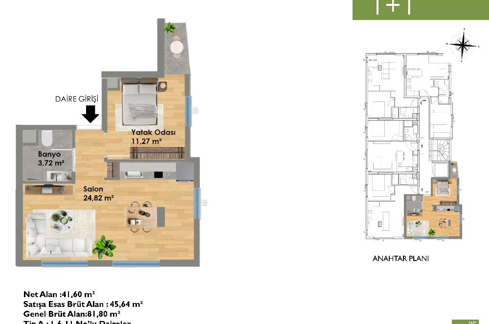 Metroya 5 dk mesafede kiralık 1+1 daire