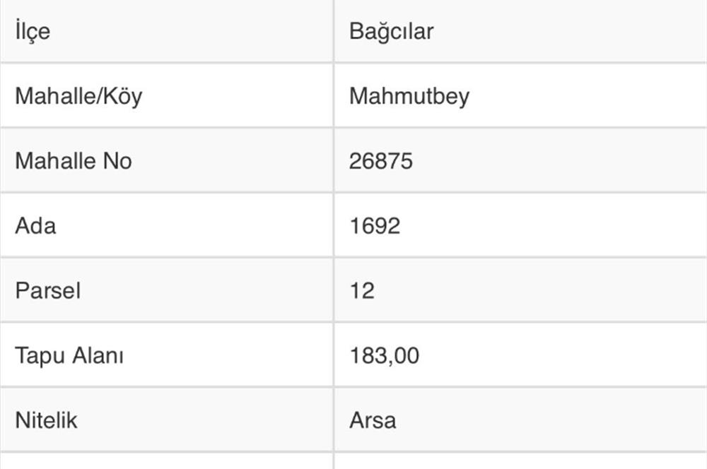 BAĞCILAR FATİHTE 4 KAT İMARLI TEK TAPU ARSA