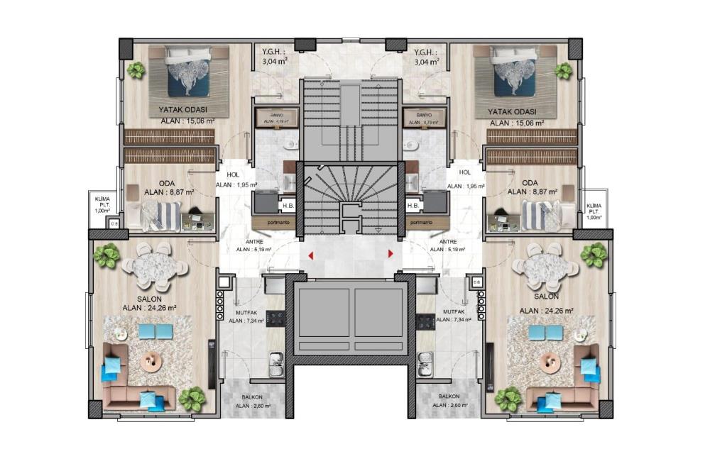 LOFT CADDE ÜSTÜ 9. Kat 70m2Net YENİ Binada 2+1