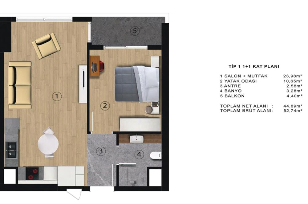 RELAX CADDE PROJESİNDE MERKEZİ KONUMDA YÜKSEK KİRA GETİRİLİ 1+1