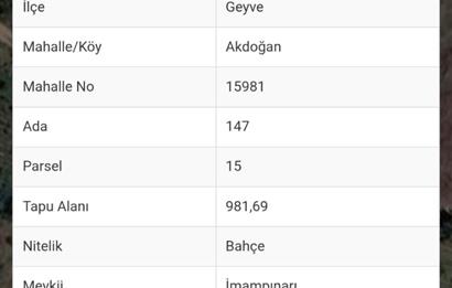 Sakarya Geyve'de Satılık Bahçe
