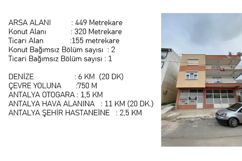 Antalya Kepez Erenköy'de Satılık Ticar + Konut Komple Bina