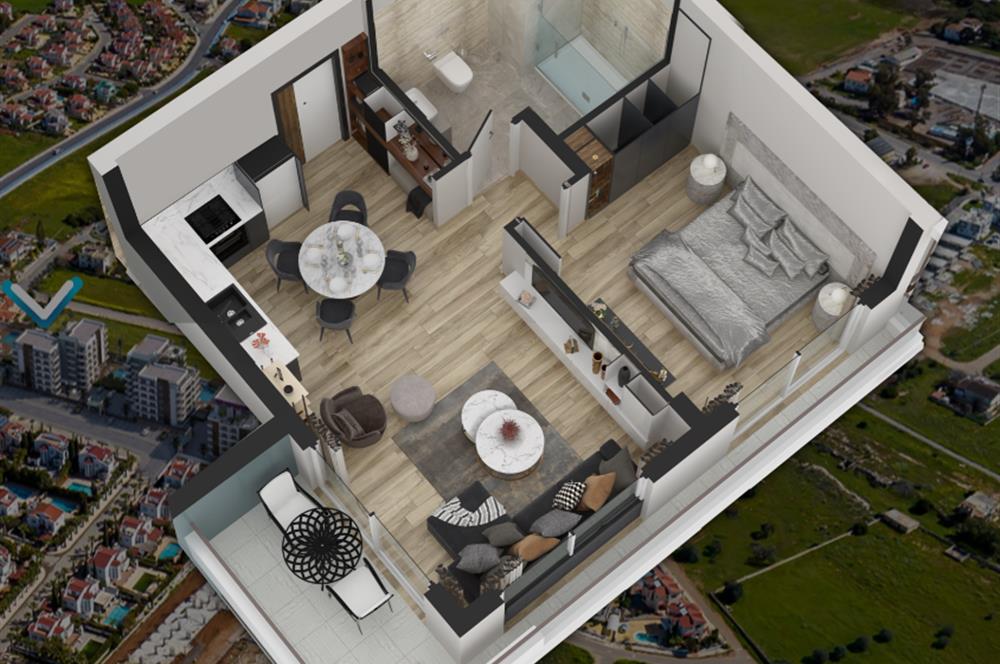 KIBRIS,İSKELE BAHÇELER THE BLUE REZİDANS'DA SATILIK 1+1 DAİRELER