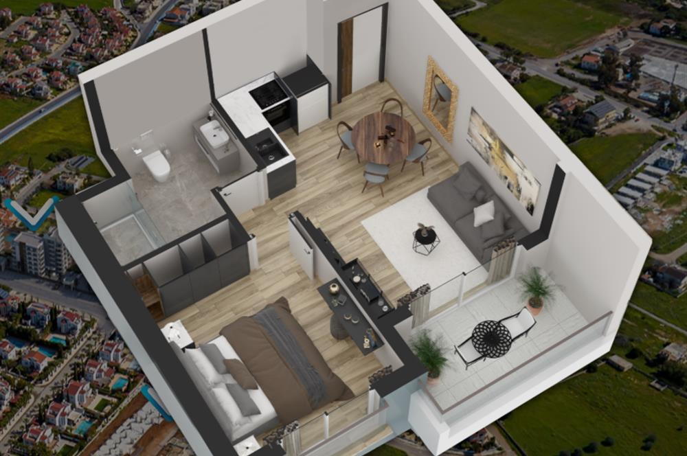 KIBRIS,İSKELE BAHÇELER THE BLUE REZİDANS'DA SATILIK 1+1 DAİRELER