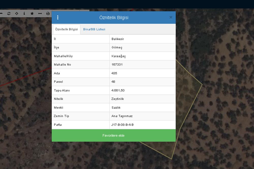 C21 BAL DAN GÖMEÇ KARAAĞAÇTA SATILIK 4661 M2 ZEYTİNLİK