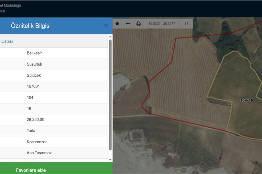 CENTRUY 21 BAL'DAN  SUSURLUK SÜLECEK MAHALLESİ SATILIK TARLA