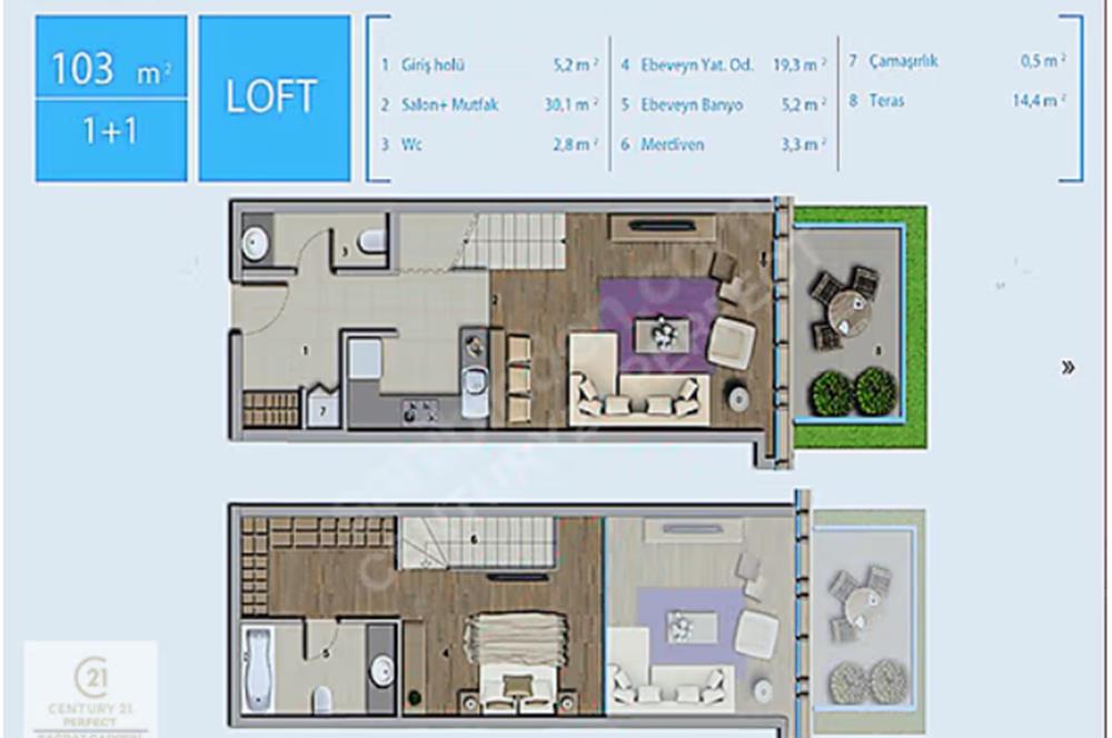 AKBATI MAVİ KULEDE SATILIK AKILLI LOFT ÖZEL BAHÇELİ 1+1