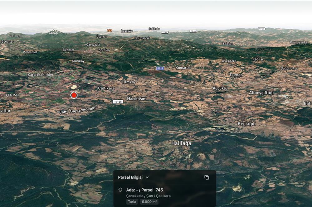 C21 Cius; Çanakkale Çan Çaltıkara Satılık 6.000m2 Tarla