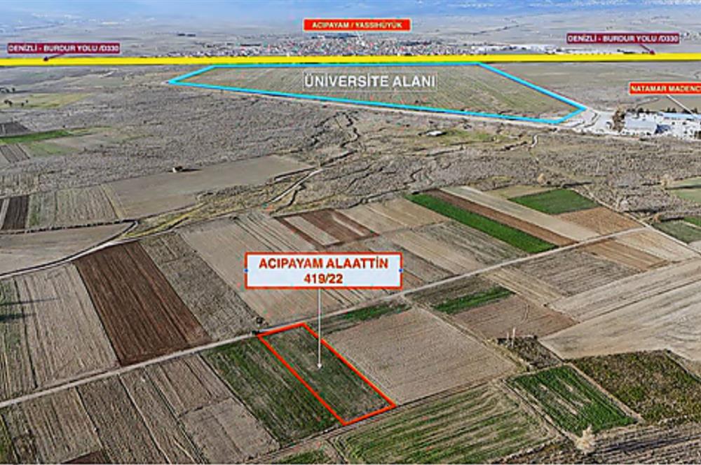 C21 LOFT'TAN, ACIPAYAM ALAATTİN'DE,KAD.YOL 2134 M² SATILIK TARLA