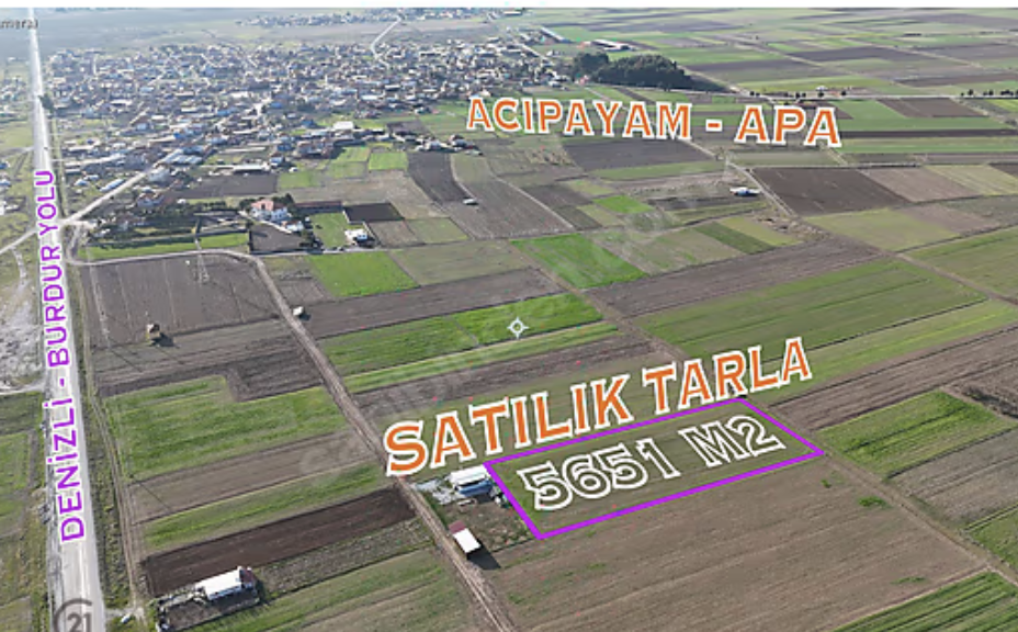 C21 LOFT'TAN,ACIPAYAM APA'DA,5651 M2 KAD.YOLU OLAN SATILIK TARLA