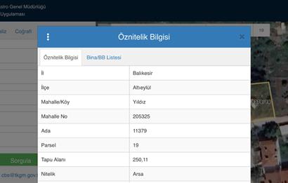 ALTIEYLÜL YILDIZ MH. MERKEZİ KONUMDA SATILIK 250 M2 ARSA