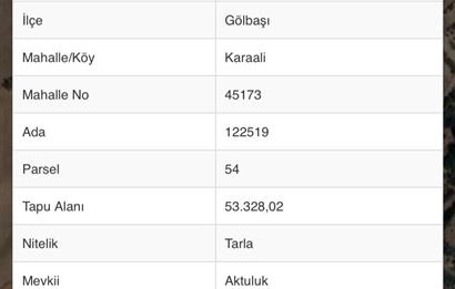 GÖLBAŞI KAARALİ'DE SATILIK FIRSAT TARLA