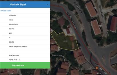 Zonguldak Kilimli Çamlıkta 983 m² | 5 Kat İmarlı Satılık Arsa